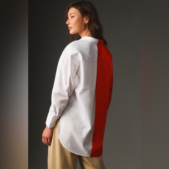 The Maeve Bennet Button Down Shirt Colorblock Red & White Oversized XS / S / M - Picture 4 of 11